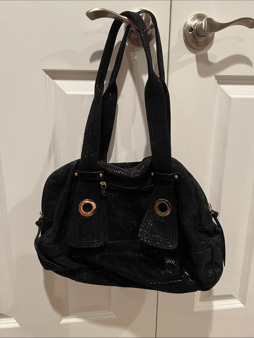 latico Black Shoulder Bag with Gold Hardware